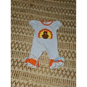 Lures and Lace Striped Turkey Print Ruffle Trimmed Romper NEWBORN